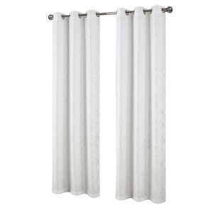 RT Designers Collection Brighton Foil Jacquard Polyester Grommet 2 Pack Window Curtain Panel Set 36" x 84" White/Gold - 1 of 4