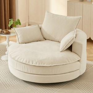Corduroy Swivel Barrel Chair with Deep Dual-Layer Cushion,Swivel Round Chair with 3 Pillows,Swivel Accent Chair for Living Room or Office-Koiai - 1 of 4