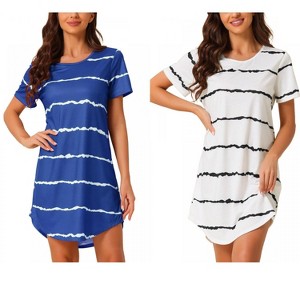 INSPIRE CHIC Women's 2 Pcs Round-Neck Curved-Hem Short-Sleeve Nightshirt Sleep Gown - 1 of 4