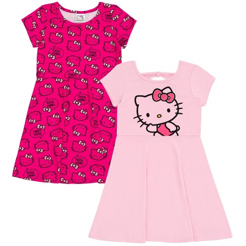 Hello Kitty Big Girls 2 Pack Skater Dresses Pink / Gray 10-12