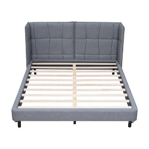 TiramisuBest Queen Size Upholstered Platform Bed with LED Lights and U-Shaped Headboard - Gray Wood+Metal Design - 1 of 4