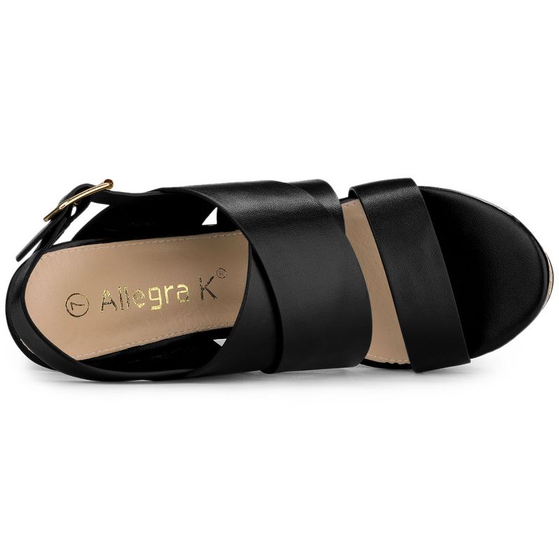 Allegra K Women's Slingback Buckle Ankle Strap Wood Platform Wedge Sandals, 5 of 8