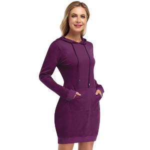 Women's Hooded Sweatshirt Dress Long Sleeve Ribbed Pullover Hoodie Dress Casual Outfit - 1 of 4