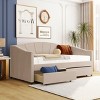 Twin Size Upholstered Daybed with Storage Drawers, Velvet Sofa Bed with Backrest and Two Armrests-Baofuwish - 2 of 4