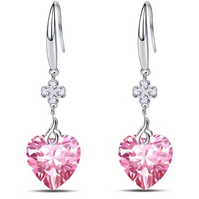 Paaaawaters 925 Sterling Silver 5A Pure Brillant Heart Cut Cubic Zirconia Love Heart Dangle Earrings for Women