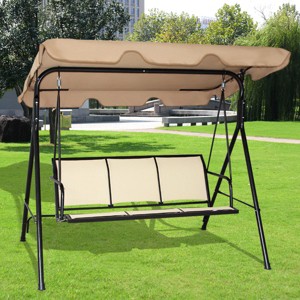 Costway 3 Person Outdoor Patio Swing Canopy Awning Yard Furniture Hammock Steel Beige - 1 of 4