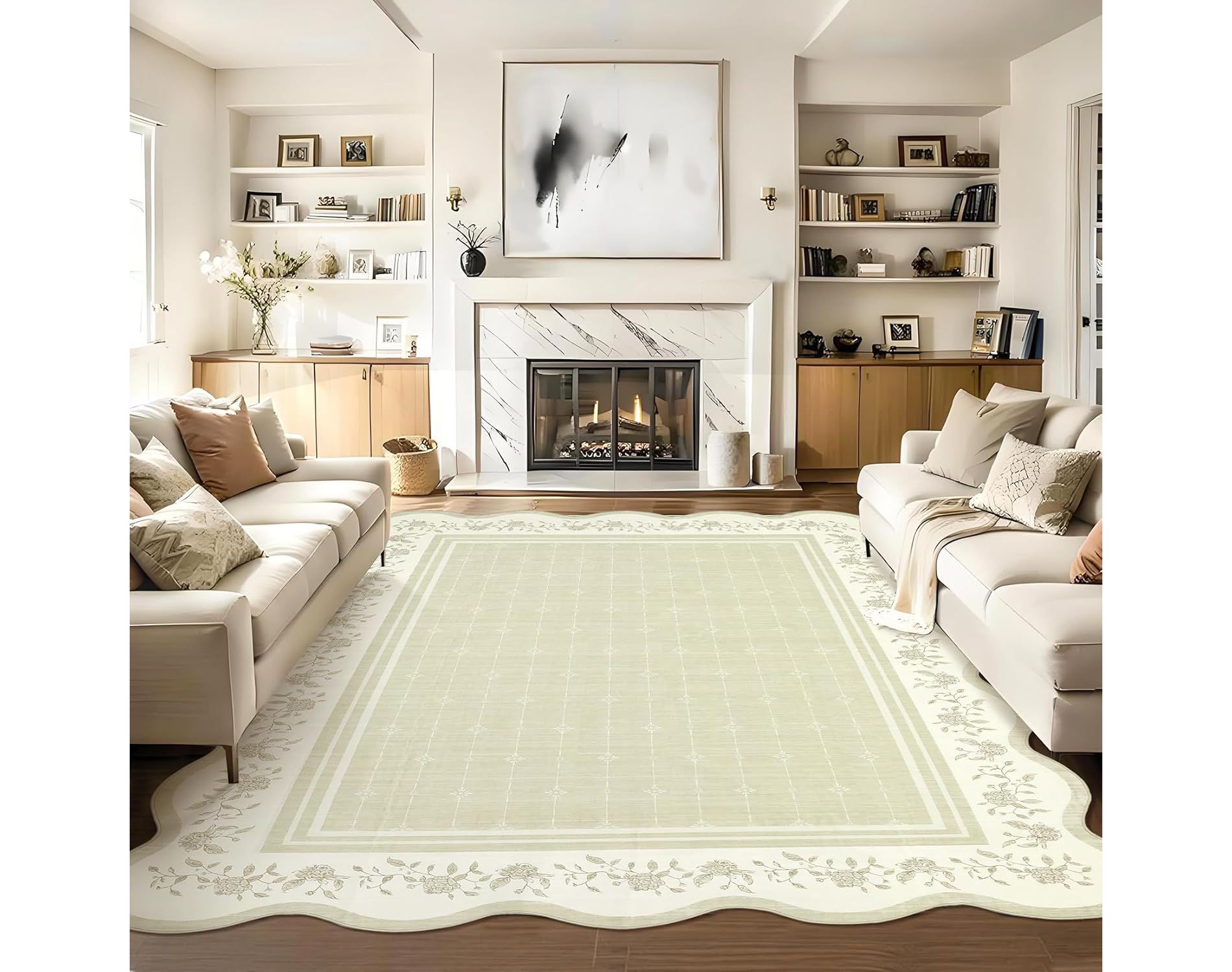 Coucheta Scalloped Hallway Runner Area Rug, Washable Non-Slip Low Pile Area Rug for Kitchen, Entryway, Living Room, Multi-Color & Size