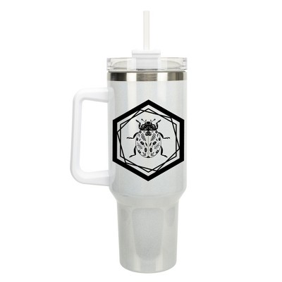 Elanze Designs Hexagon Floral Beetle Bug Insect 40 oz. Stainless Steel, Large Water Bottle Coffee Mug, Spill & Leak Resistant, Thermal Travel Tumbler