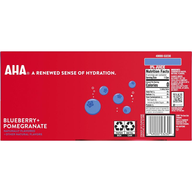 AHA Blueberry + Pomegranate Sparkling Water - 8pk/12 fl oz Cans, 5 of 10
