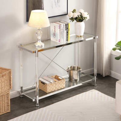 GlasFlength Console Tables with Transparent, ModernLuxe, Simplicity Rectangle Console Table, for Living Room, Clear, 43.31"*14.37"*31.5"