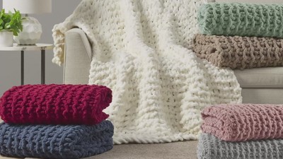 Red Chunky Knit Chenille Handmade Throw Blanket