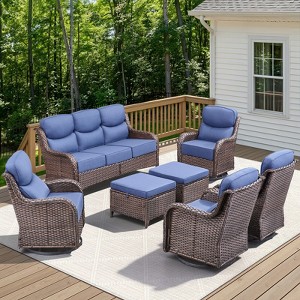 Belord Outdoor Furniture Set with 4 Swivel Chairs, 6-Inch Extra Thick Cushion High Back 7PCS Patio Furniture Set with Sofa Swivel Glider Chair Ottoman - 1 of 4