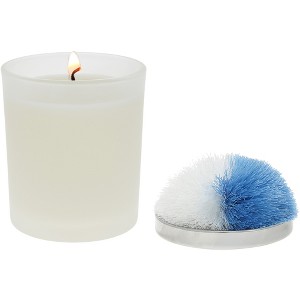 Pavilion Gift Company - Blank - Light Blue & White - 5.5 oz - 100% Soy Wax Candle with Pom Pom Lid Scent: Tranquility - Flame Candles - 1 of 4