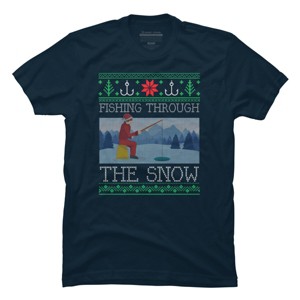 Men's Design By Humans Christmas Ice Fishing Through Snow Fishing Ugly Christmas Sweate By pahari T-Shirt - 1 of 4