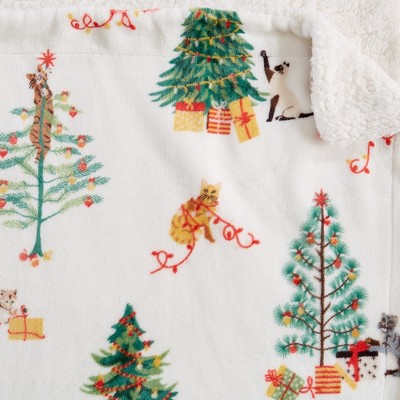 Holiday Cats Reversible Sherpa and Fleece Throw Blanket