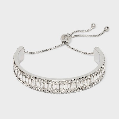 Baguette Stone Bangle Bracelet - Silver