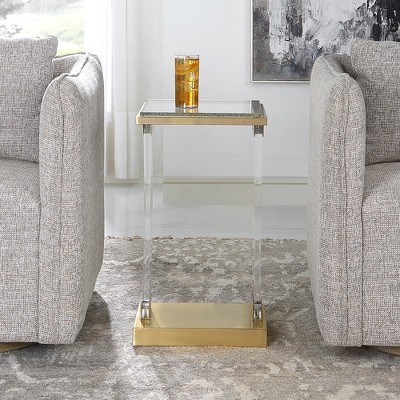 Gold and Clear Glass Square Accent Table