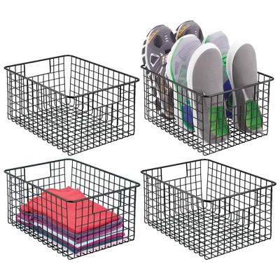 Farmlyn Creek 3 Pack Metal Wire Storage Baskets for Shelves, Pantry,  Closet, Long Narrow Organizer Bin, Black, 16 x 6 x 6 In