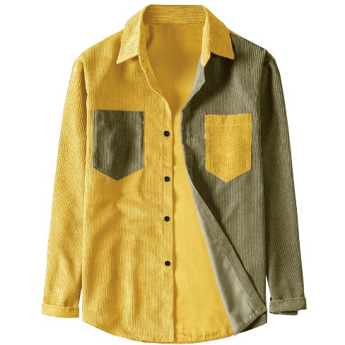 Lars Amadeus Men's Casual Button Down Long Sleeve Color Block Patchwork  Corduroy Shirt Yellow Green Medium : Target