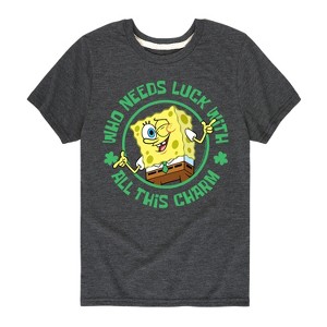 Boys' - SpongeBob Squarepants - Who Needs Luck With This Charm Short Sleeve Graphic T-Shirt - 1 of 4