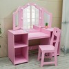 COZONY Kids Vanity Table with Touch Light & Tri-Folding Mirror, Wooden Princess Makeup Vanity Playset with Chair & Storage, Gift for Toddlers - 4 of 4