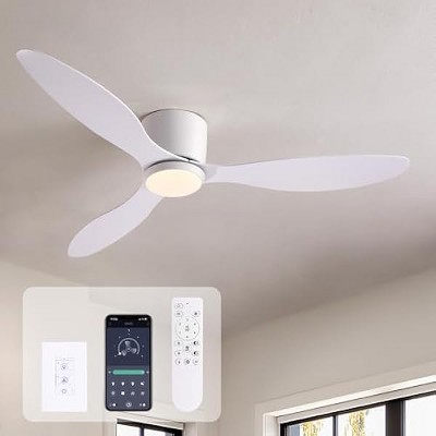 Siljoy Ceiling Fans with Lights,52 Inch Low Profile Ceiling Fan with Wall Control and Remote Control,Dimmable