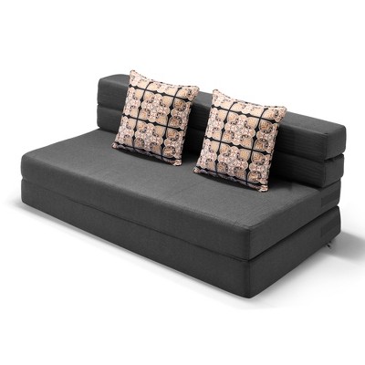 ARTPLAN Fold Sofa Bed-Sleeper Single with Pillow,Futon Sleeper Chair Guest Bed with Washable Linen Cover, Foldable Mattress for Living Room,