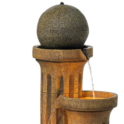 Rustic Polyresin 50" Outdoor Water Fountain with LED Light