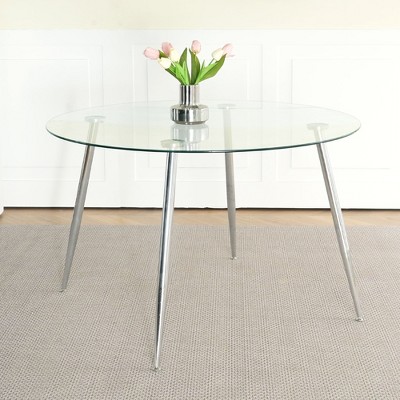 Sapphtopaz Round Dining Table Tempered Glass Kitchen Table Dining Room Table with Metal Base for Dining Room, Small Spaces
