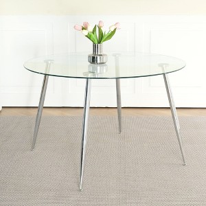 Sapphtopaz Round Dining Table Tempered Glass Kitchen Table Dining Room Table with Metal Base for Dining Room, Small Spaces - 1 of 4