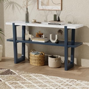 Narrow Console Table with Marble-Effect Top, Retro Entryway Table with Open Shelf for Living Room, Hallway, and Entryway - 1 of 4