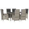 vidaXL Outdoor 7-Piece Patio Dining Set - Gray PE Rattan with Cushions, Reclining Chairs, Acacia Wood Tabletop, Weather-Resistant for Garden/Deck - 3 of 4