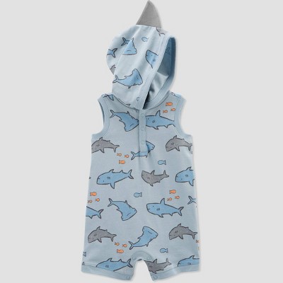 Image of Carter's Just One You® Baby Boys' Fish Hooded Romper - Blue Newborn