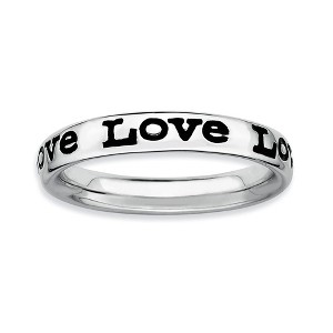 Black Bow Jewelry Sterling Silver and Black Enameled Stackable Love Band - 1 of 4