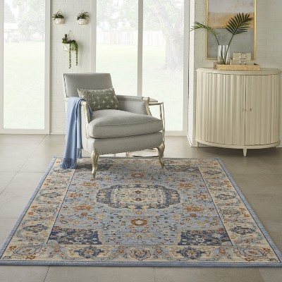Bohemian Elegance Light Blue Wool Blend Medallion Area Rug 5'6" x 8'