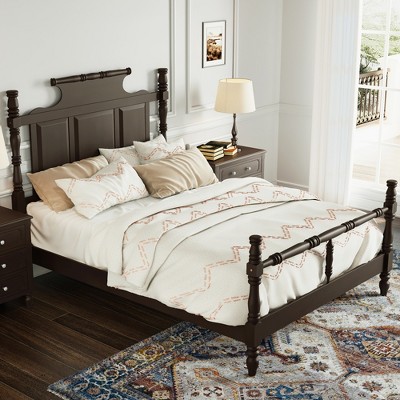 KIGFTSOD Vintage Country Style Wood Four Poster Platform Bed