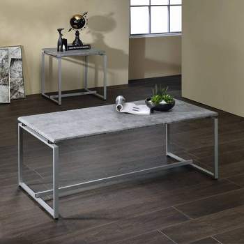 48" Jurgen Coffee Table Faux Concrete Top Silver - Acme Furniture
