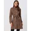 Allegra K Women's Vintage Faux Suede Mid-Thigh Belted Single Breasted Trench Coat - 2 of 4