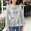 Anna-Kaci Women's Sequin Party Tie Waist Sweatshirt Pullover Top - 2 of 4