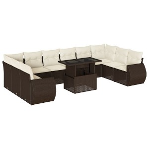 vidaXL 11 Piece Patio Sofa Set with Cushions Brown and Cream Poly Rattan - 1 of 4