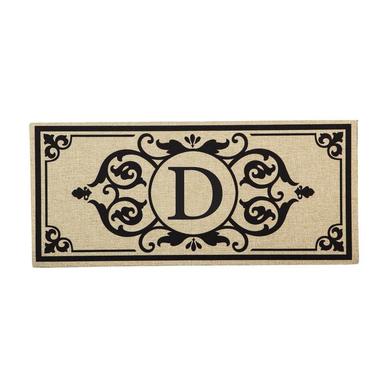 Evergreen Cambridge Monogram Burlap Sassafras Indoor Outdoor Switch Doormat Letter D 1'10"x10" Brown, 1 of 6