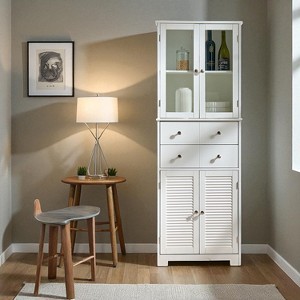 67" Tall Kitchen Pantry Cabinet with Glass Doors, Shelves and Drawer, Large Freestanding Food Storage Cupboard for Kitchen Bathroom Craft Room - 1 of 4