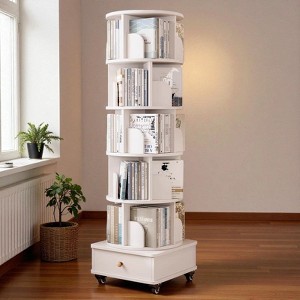 Mshliw 6-Tier Rotating Bookshelf with Drawer, 360° Spinning Narrow Corner Bookcase Storage Rack for Bedroom or Living Room - 1 of 4