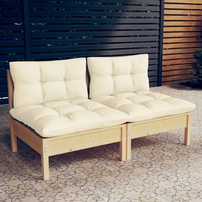 vidaXL 2-Seater Patio Sofa with Cream Cushions Solid Pinewood