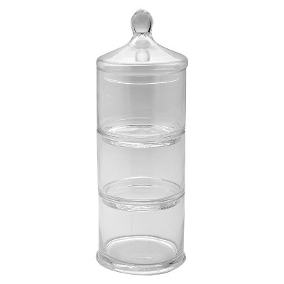  Diamond Star Three Part Glass Bowl Tower with Lid Clear (17"x6.5") 