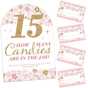 Big Dot of Happiness Mis Quince Anos - How Many Candies Quinceanera Sweet 15 Birthday Party Game - 1 Stand and 40 Cards - Candy Guessing Game - 1 of 4