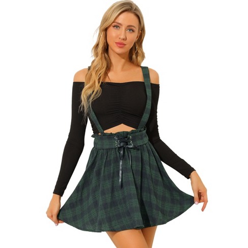 Plaid skirt with outlet suspenders