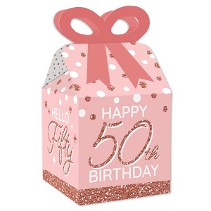 Big Dot of Happiness 50th Pink Rose Gold Birthday - Square Favor Gift Boxes - Happy Birthday Party Bow Boxes - Set of 12 - 1 of 4
