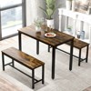 Aukfa Dining Table Set for 4, Kitchen Room Table Set with 2 Benches, 3-Piece Dining Chairs Set for Breakfast Nook, Brown - 3 of 4