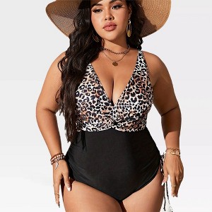 Womens Plus Size One Piece Swimsuits Leopard Print Side Ruched Swimsuits Plus Size Bathing Suits Summer 2025 Fashion Swimwear - 1 of 4
